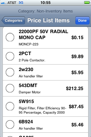 iPhone item list screen shot